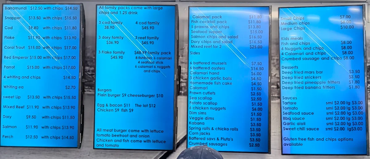 Menu, Maddigan's Seafood