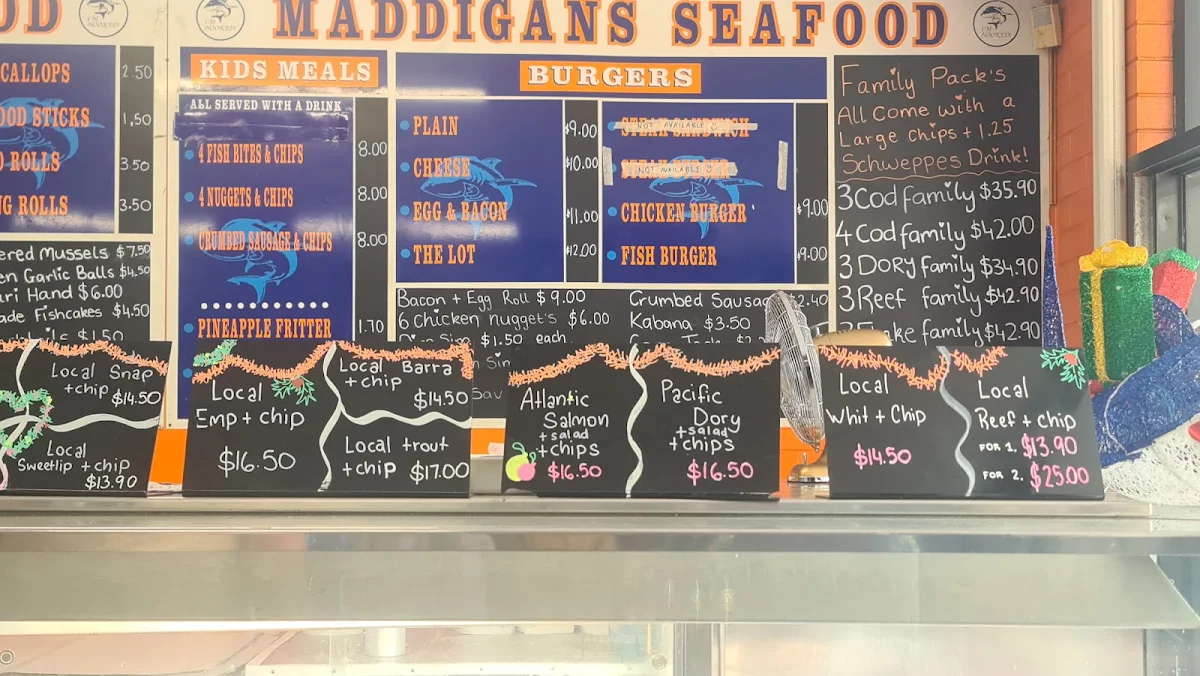 Menu, Maddigan's Seafood