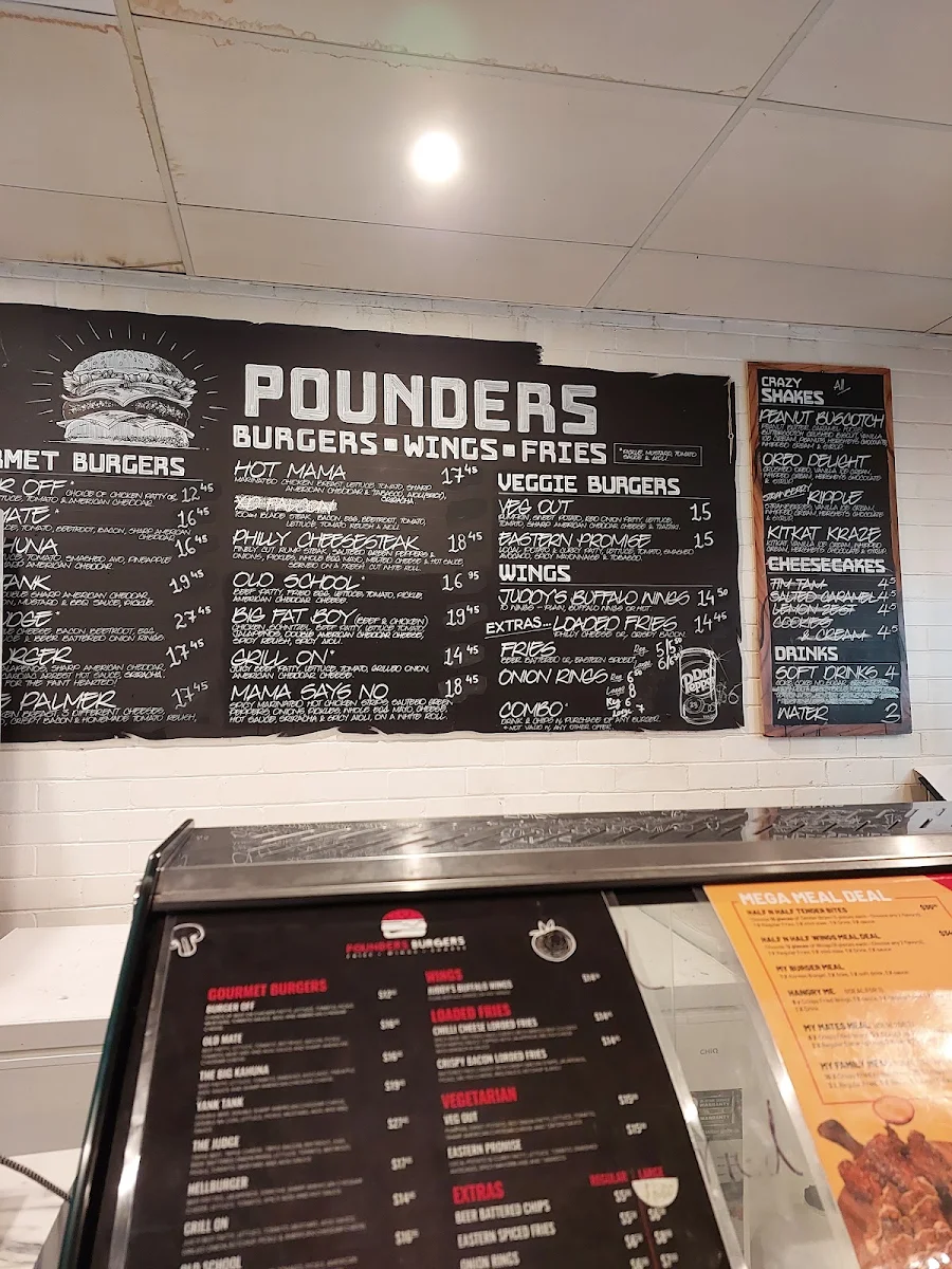 Menu, Pounders Burgers - Glen Waverley