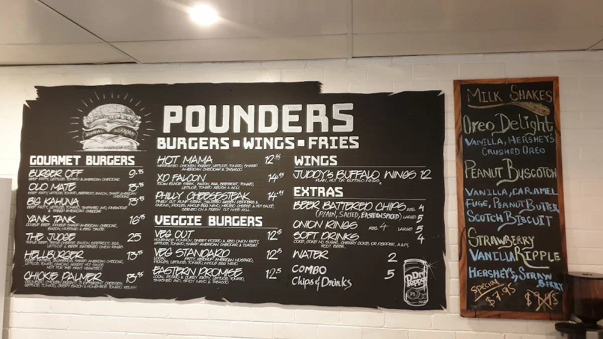 Menu, Pounders Burgers - Glen Waverley