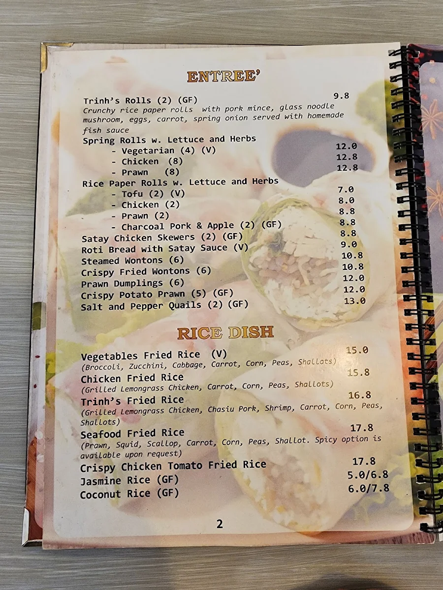 Menu, Trinh's Kitchen Gisborne