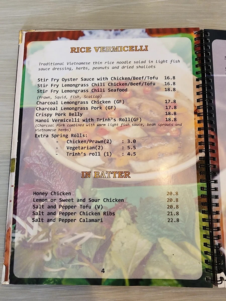 Menu, Trinh's Kitchen Gisborne