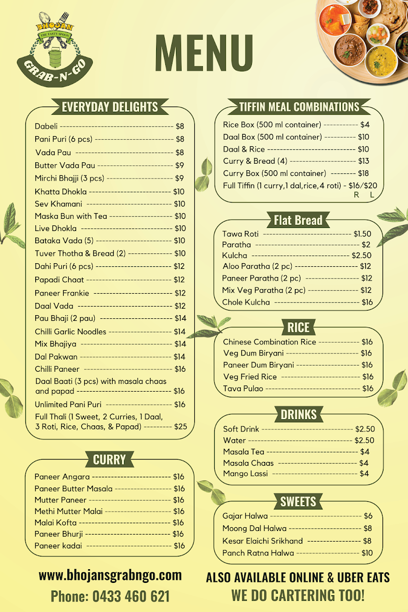 Menu, Bhojan's Grab n Go