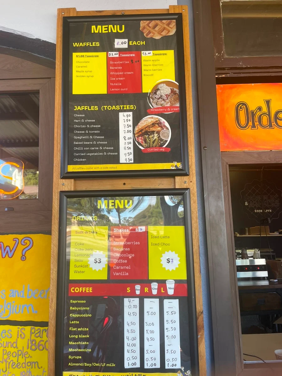 Menu, Waffles & Jaffles