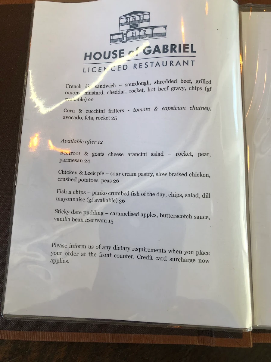 Menu, House of Gabriel