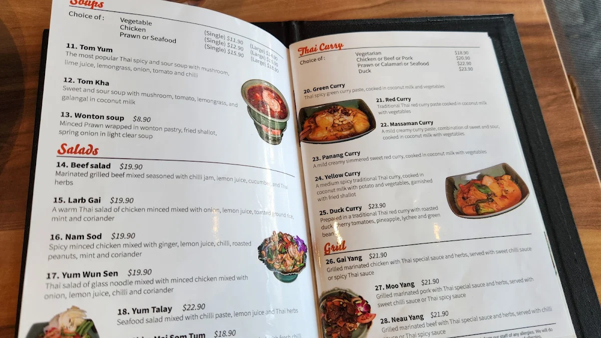 Menu, Chim Mai Thai Cuisine