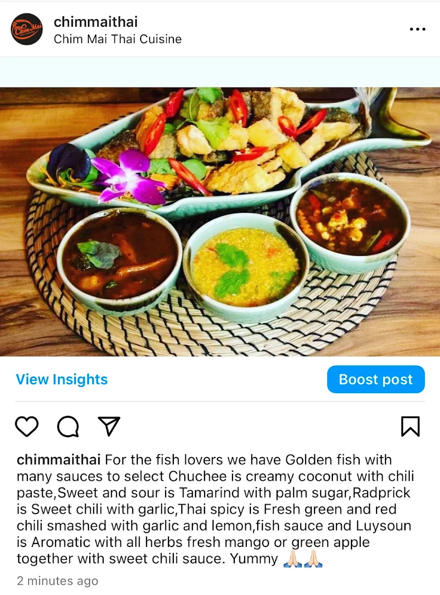 Menu, Chim Mai Thai Cuisine
