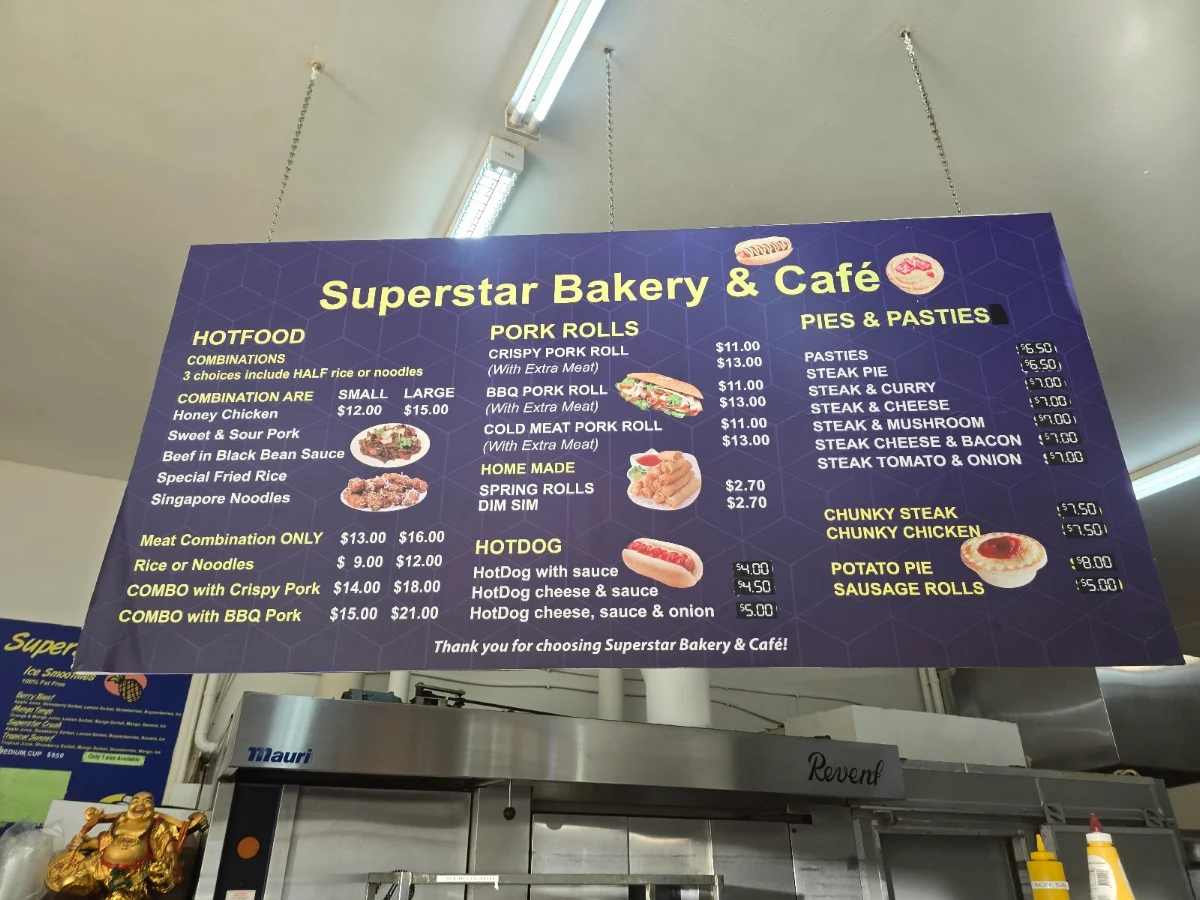 Menu, Superstar Bakery and Cafe