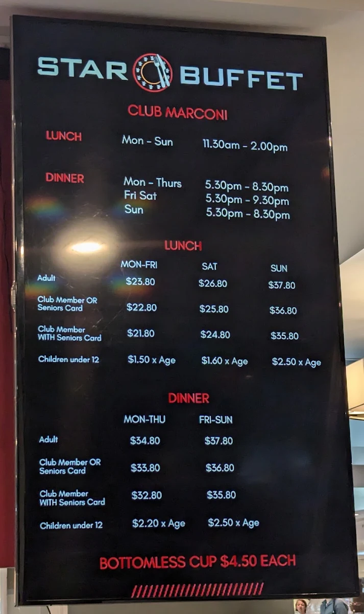 Menu, Star Buffet Bossley Park