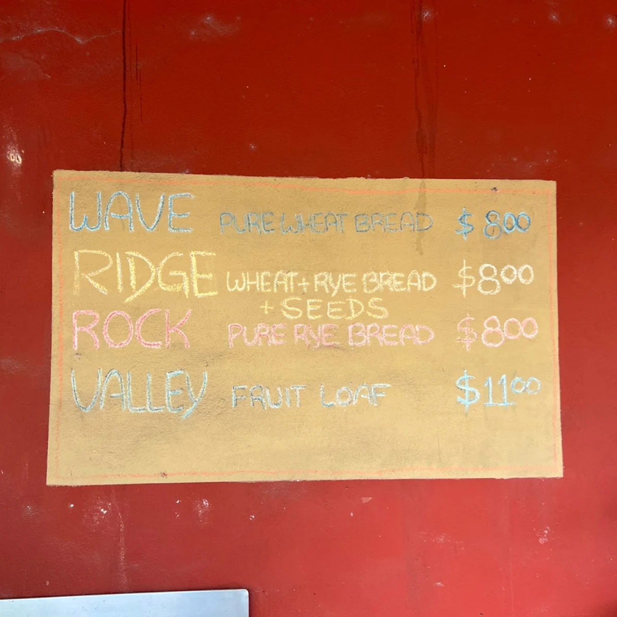 Menu, Yallingup Woodfired Bakery