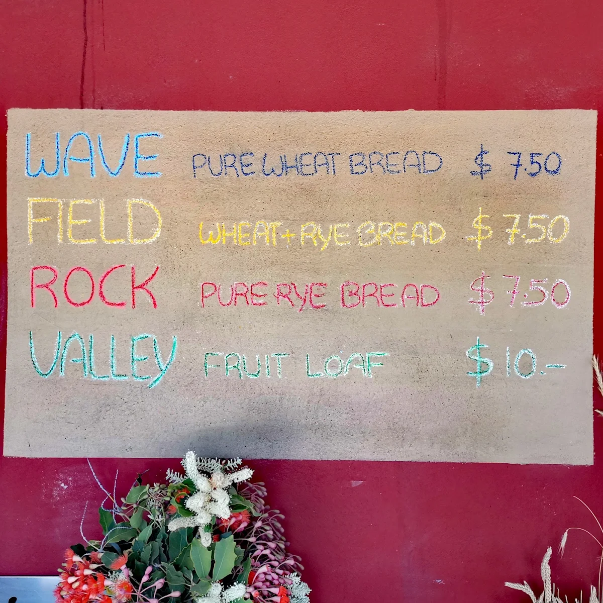 Menu, Yallingup Woodfired Bakery