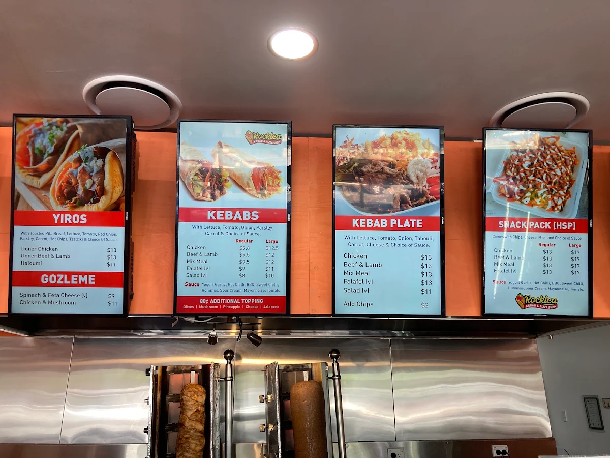 Menu, Rocklea Kebab and Pizza Shop