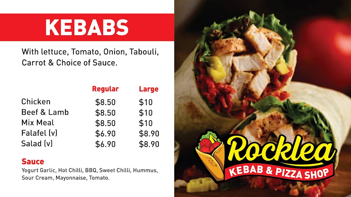 Menu, Rocklea Kebab and Pizza Shop