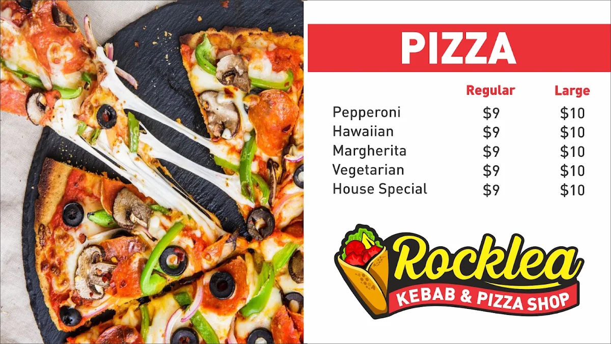 Menu, Rocklea Kebab and Pizza Shop