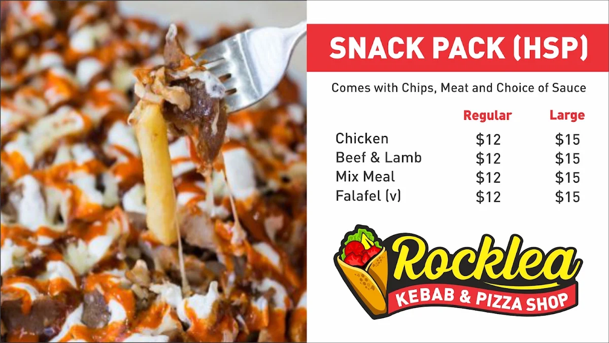 Menu, Rocklea Kebab and Pizza Shop
