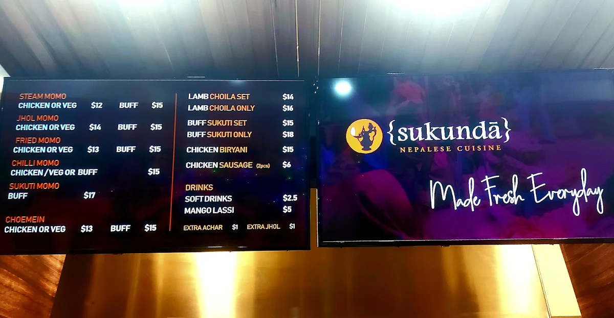 Menu, Sukunda Nepalese Cuisine Glenroy