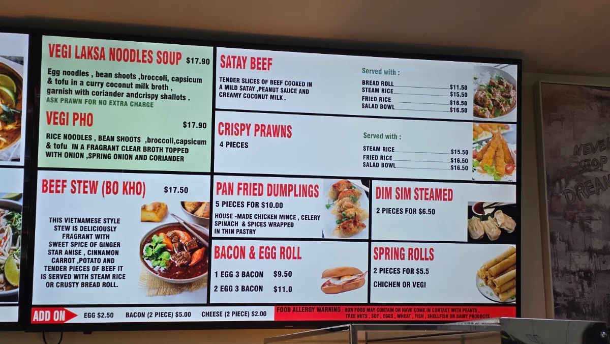 Menu, Adelaide City Snack Bar(Vietnamese Restaurant)