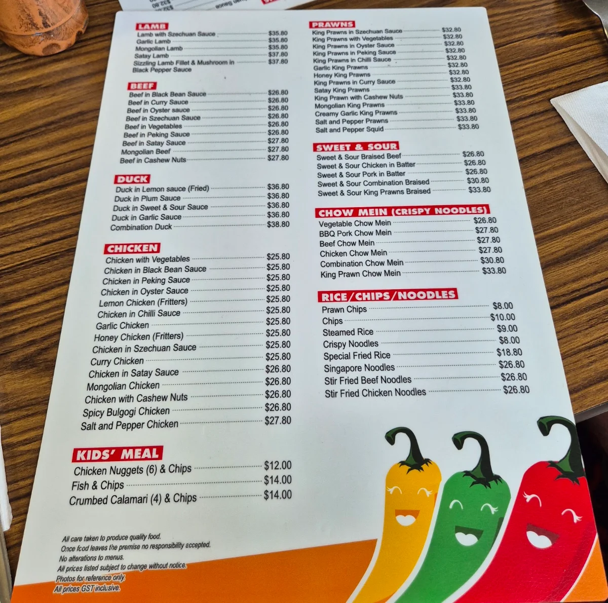 Menu, Happy Chilli Garden Talbingo