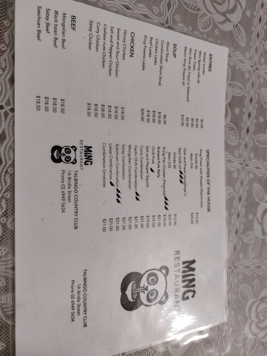 Menu, Happy Chilli Garden Talbingo