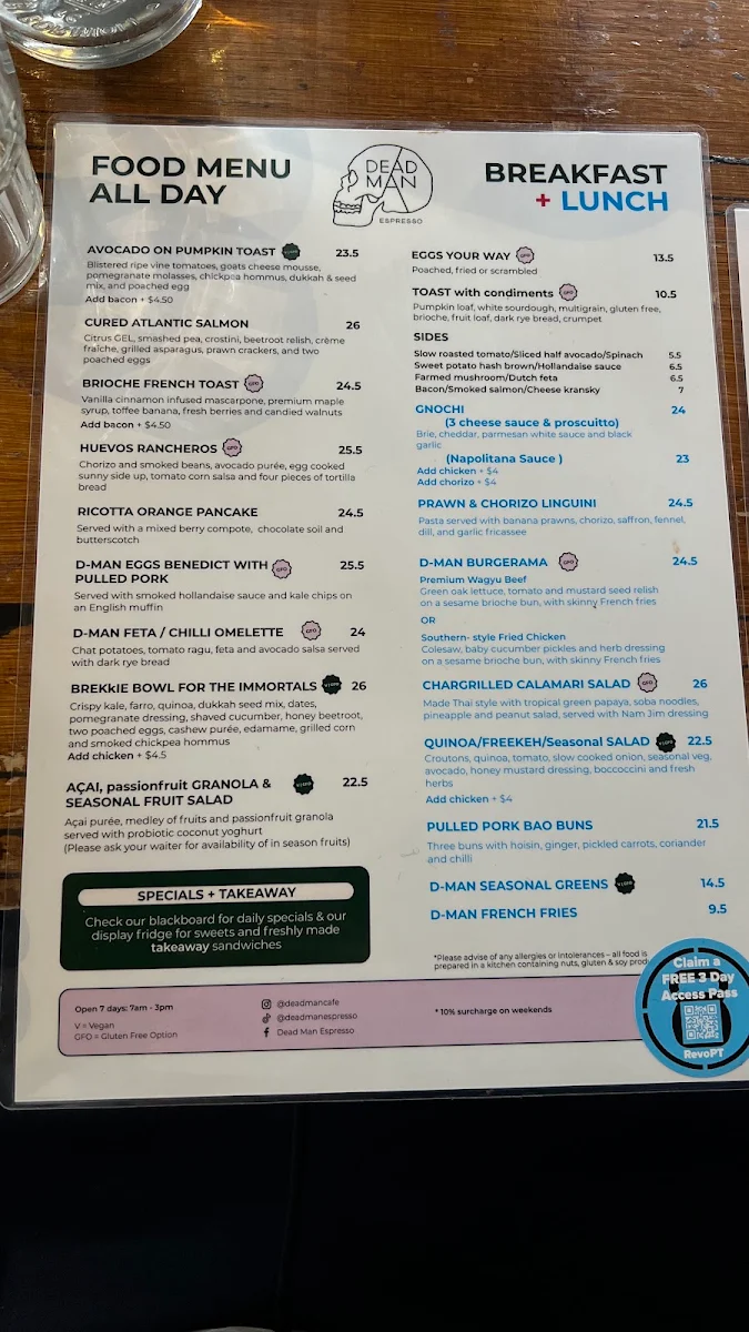 Menu, Dead Man Espresso