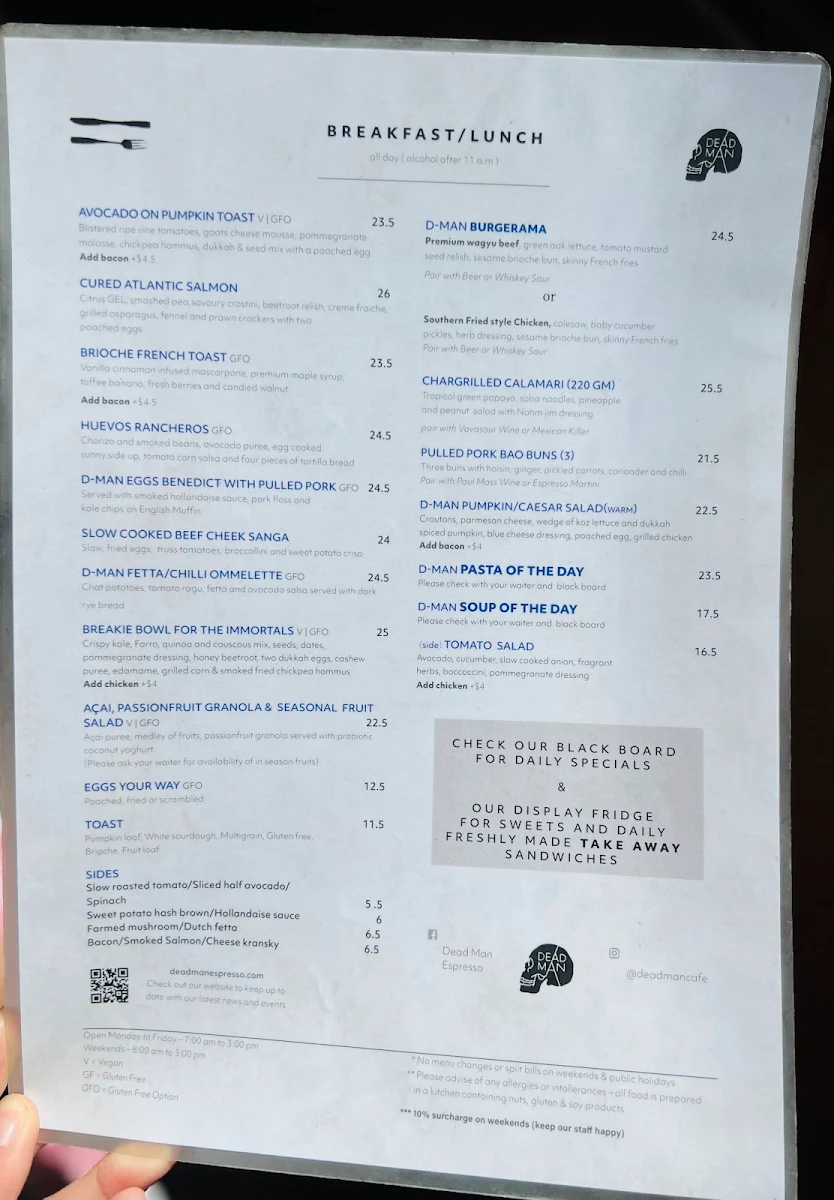 Menu, Dead Man Espresso