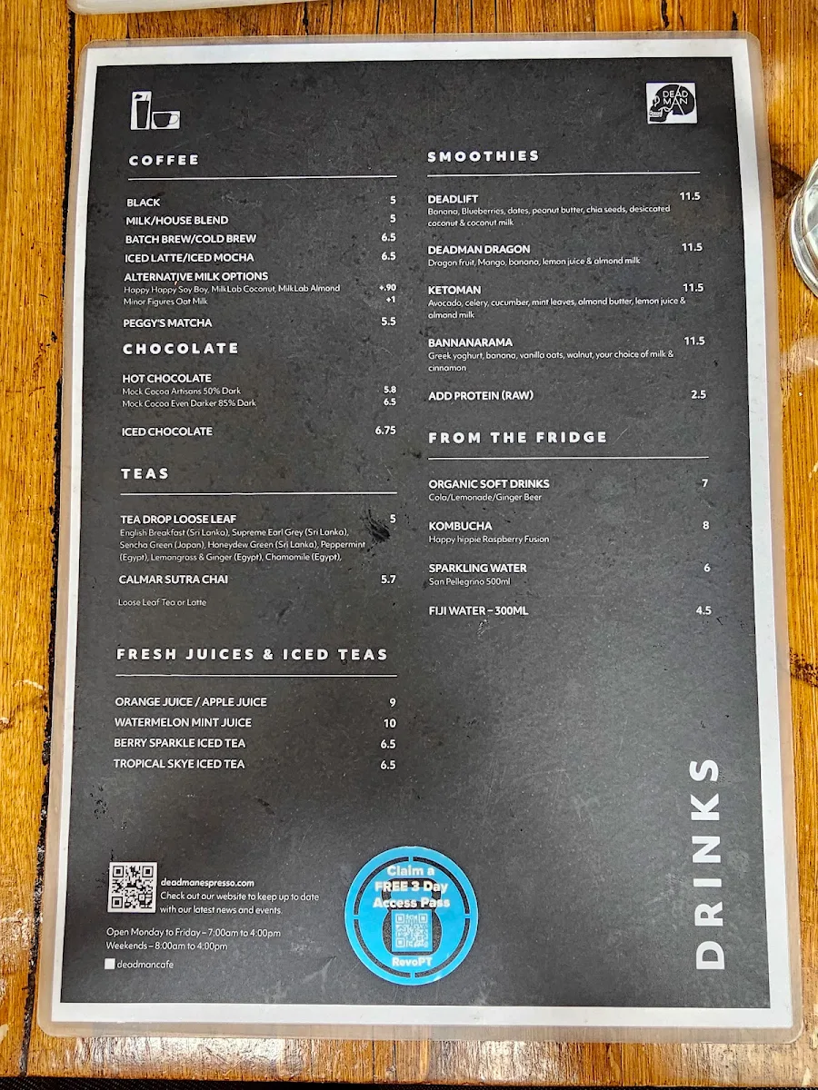 Menu, Dead Man Espresso