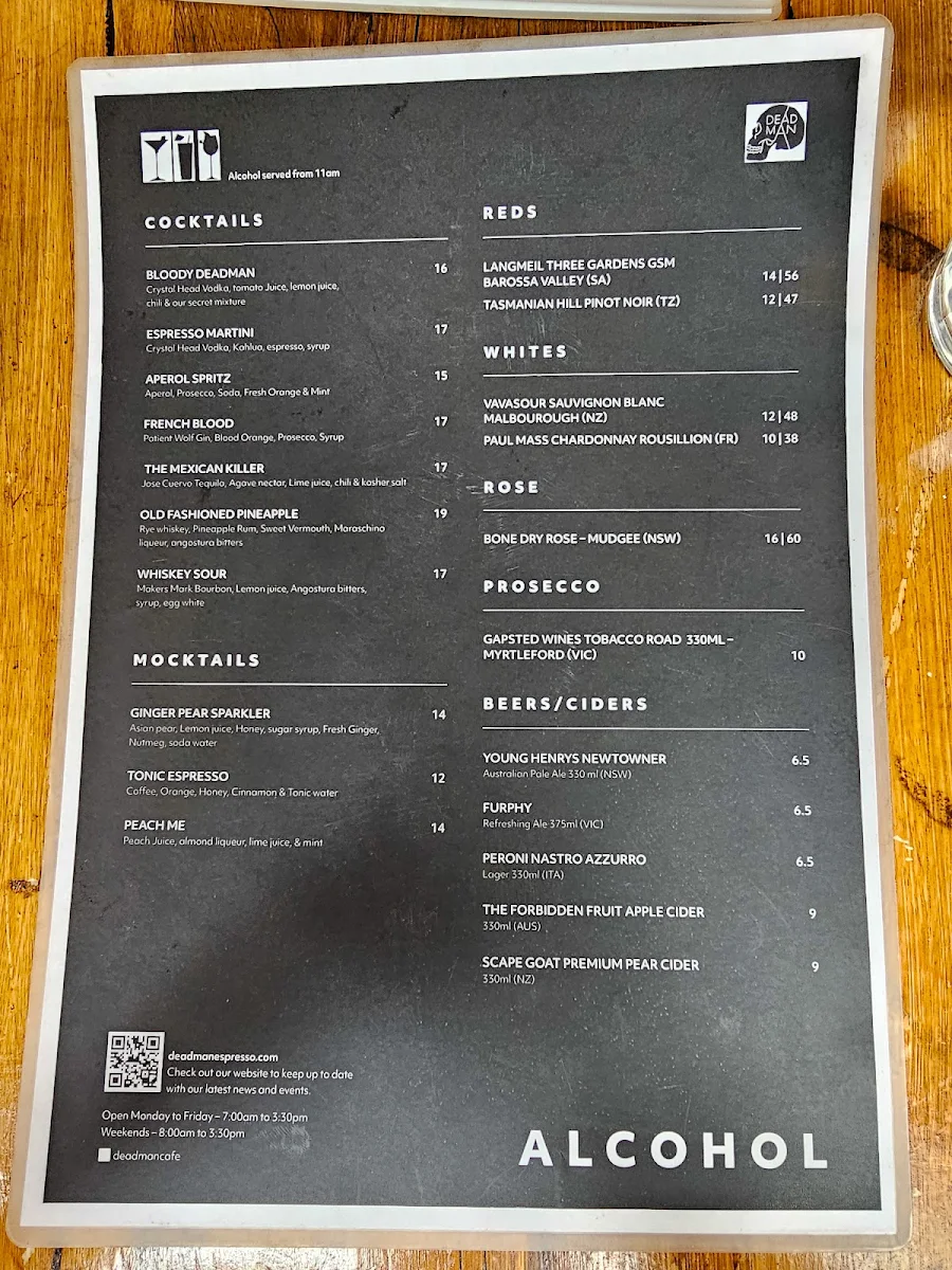 Menu, Dead Man Espresso
