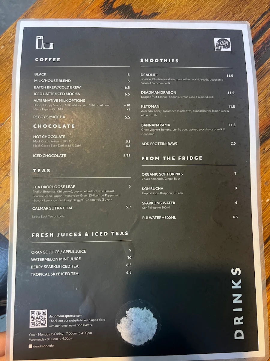 Menu, Dead Man Espresso