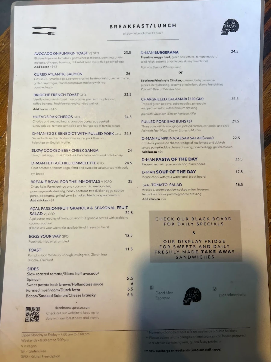 Menu, Dead Man Espresso