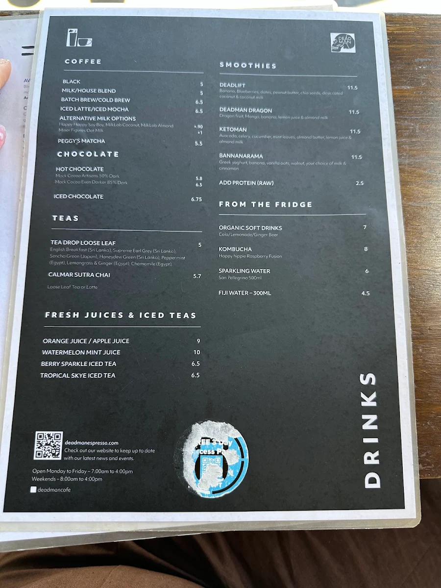 Menu, Dead Man Espresso