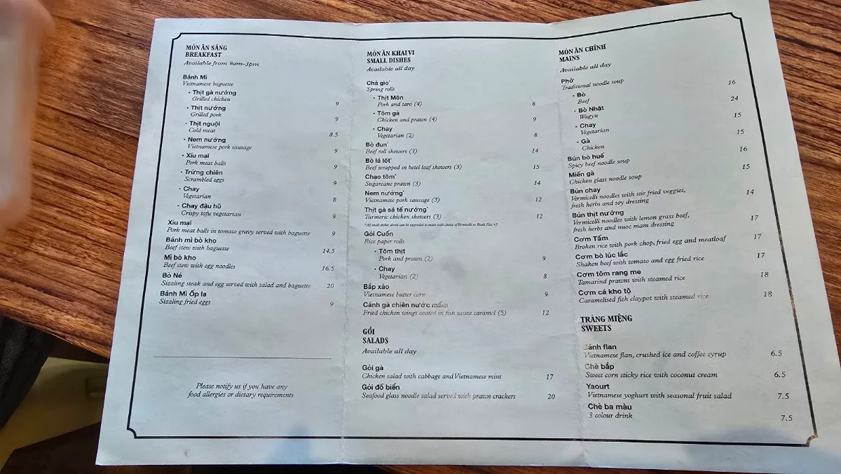 Menu, District Pho