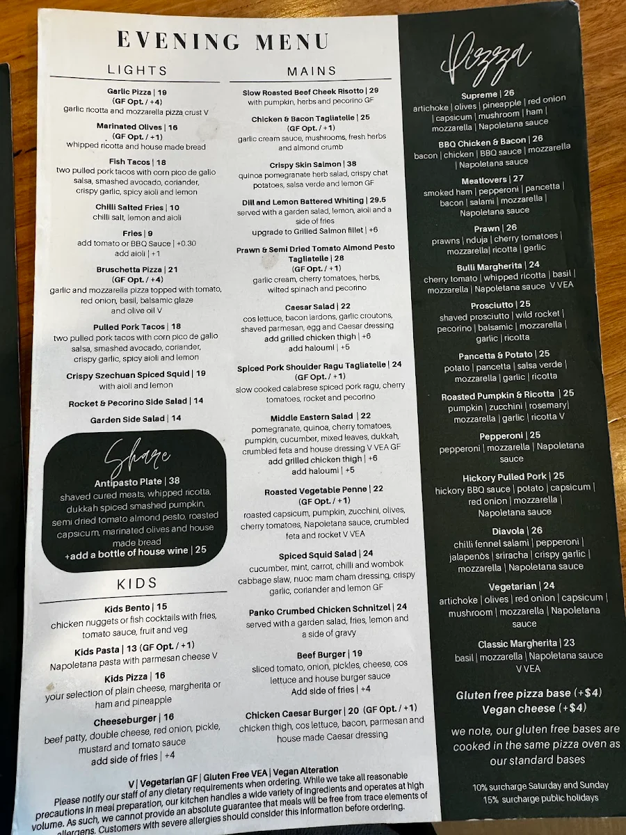 Menu, Bulli Beach Cafe