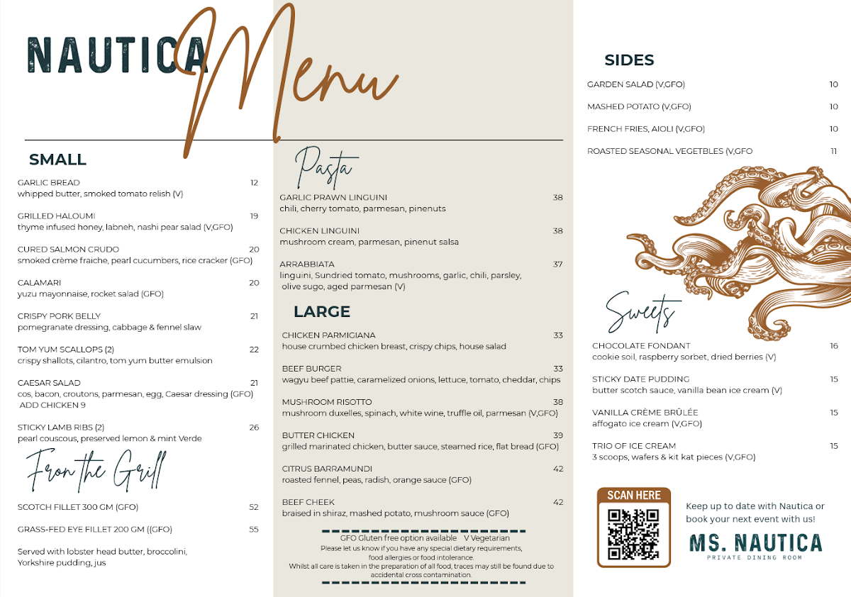 Menu, Nautica Bar & Restaurant