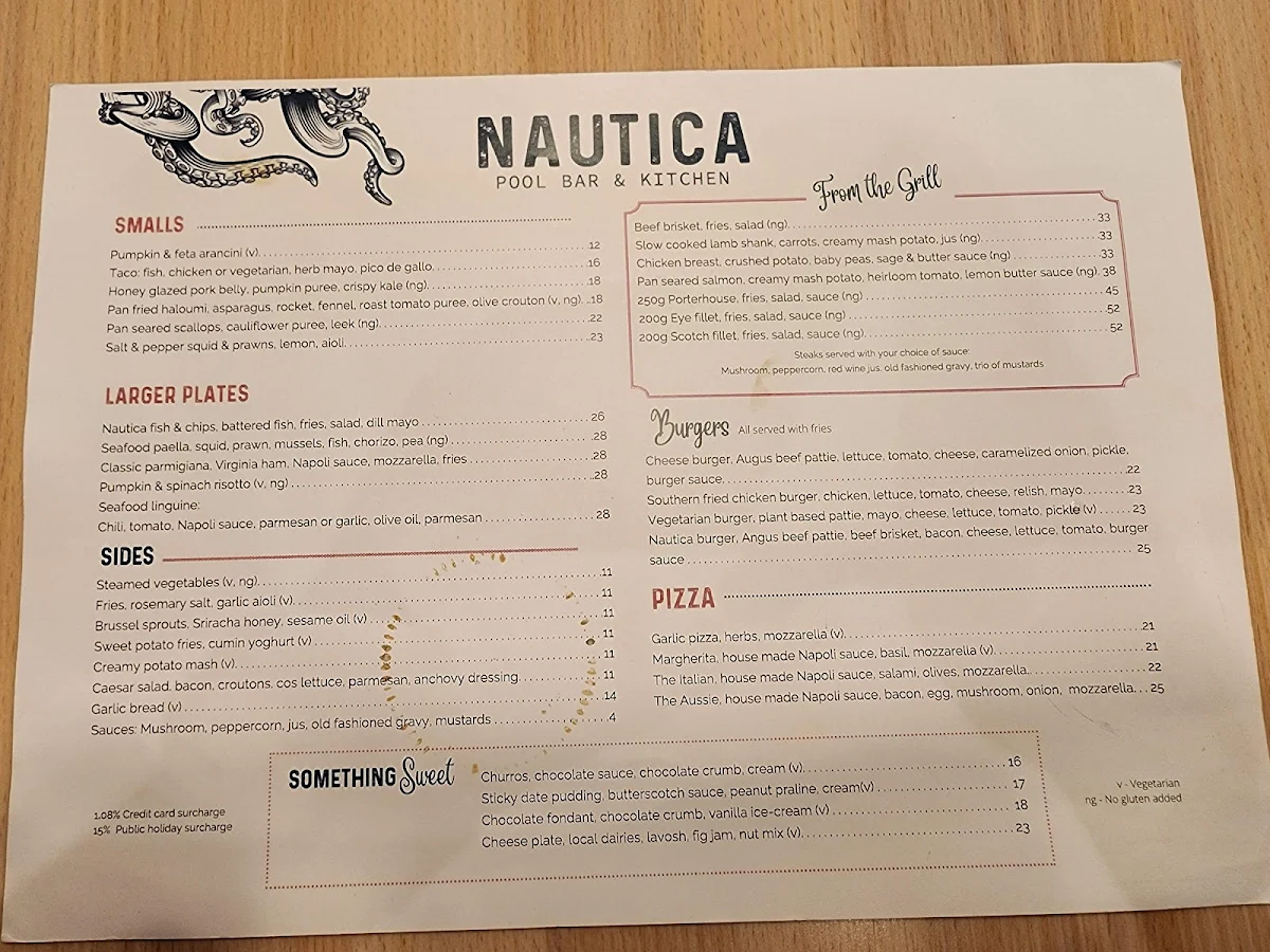 Menu, Nautica Bar & Restaurant
