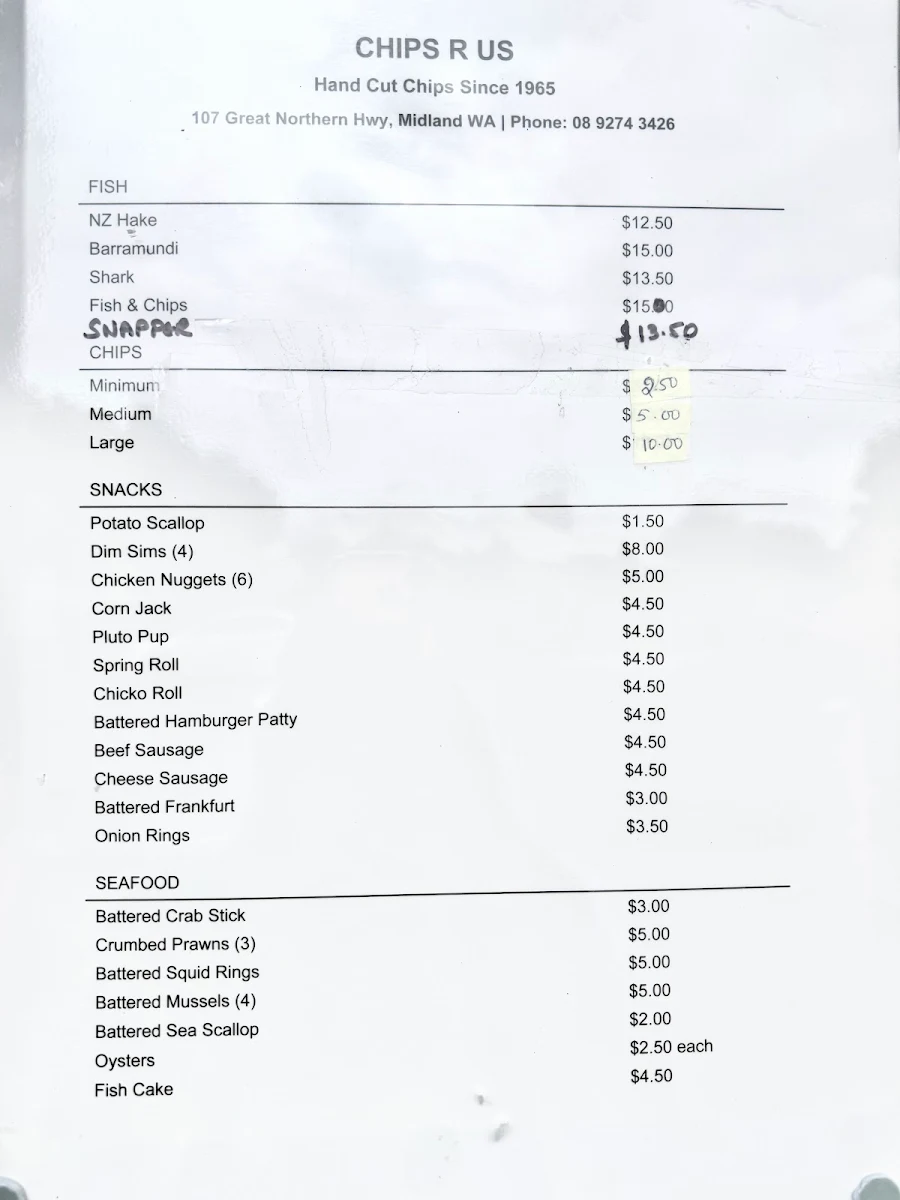 Menu, Chips R Us