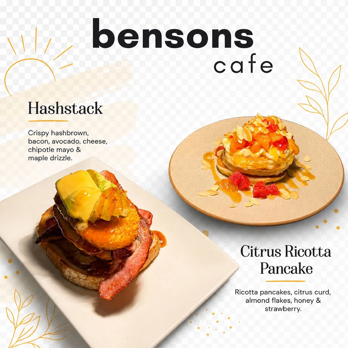 Menu, Bensons Cafe