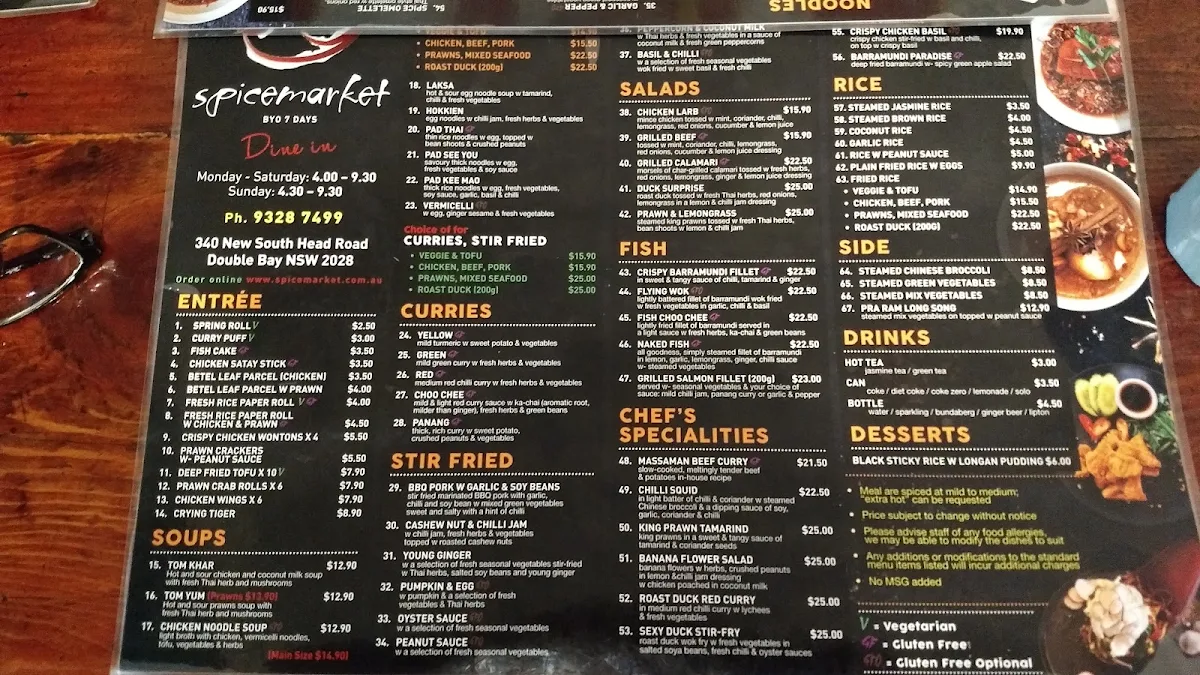 Menu, Spice Market Double Bay