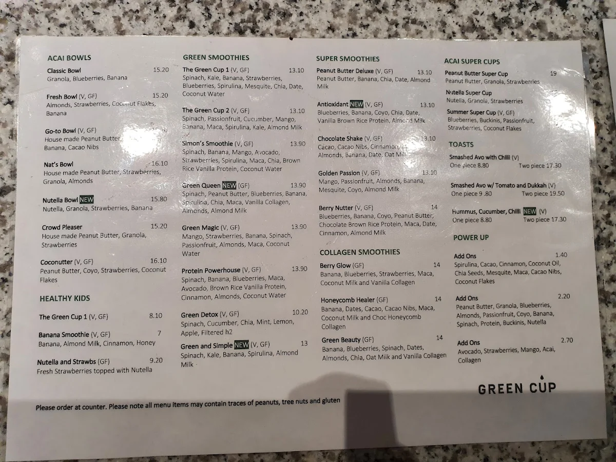 Menu, Green Cup Lonsdale