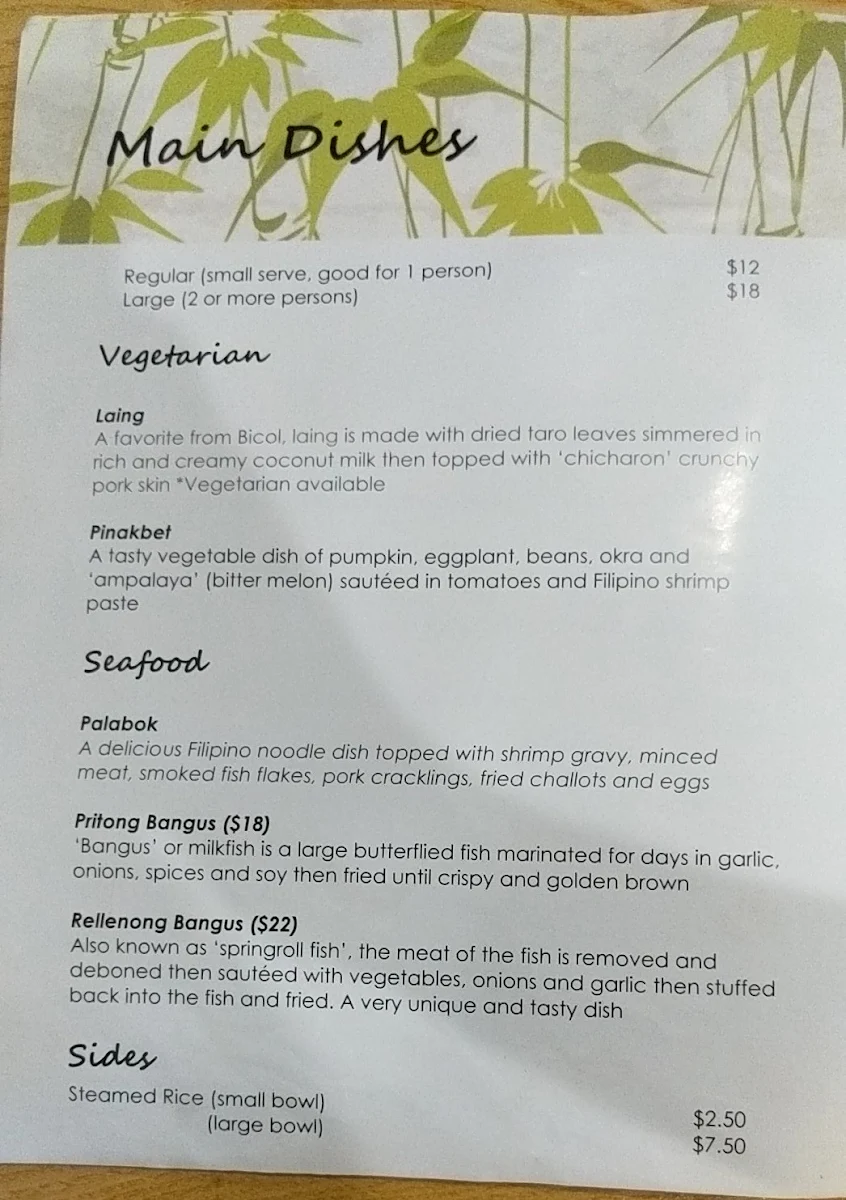 Menu, Bamboo House