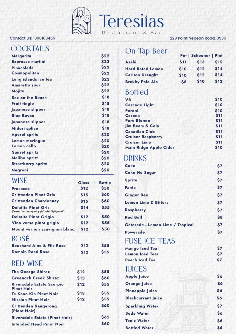 Menu, Teresita's