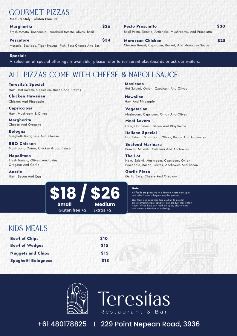 Menu, Teresita's