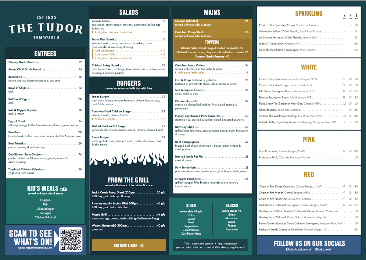 Menu, Tudor Hotel Tamworth
