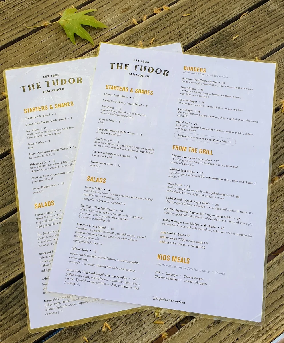 Menu, Tudor Hotel Tamworth