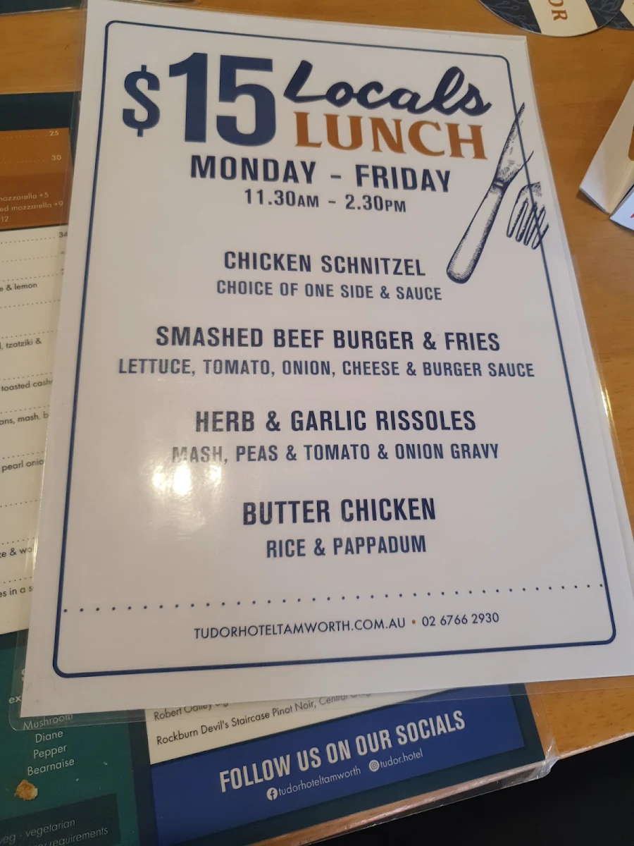 Menu, Tudor Hotel Tamworth