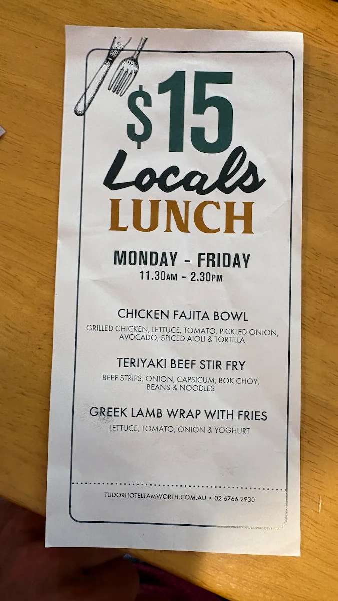 Menu, Tudor Hotel Tamworth