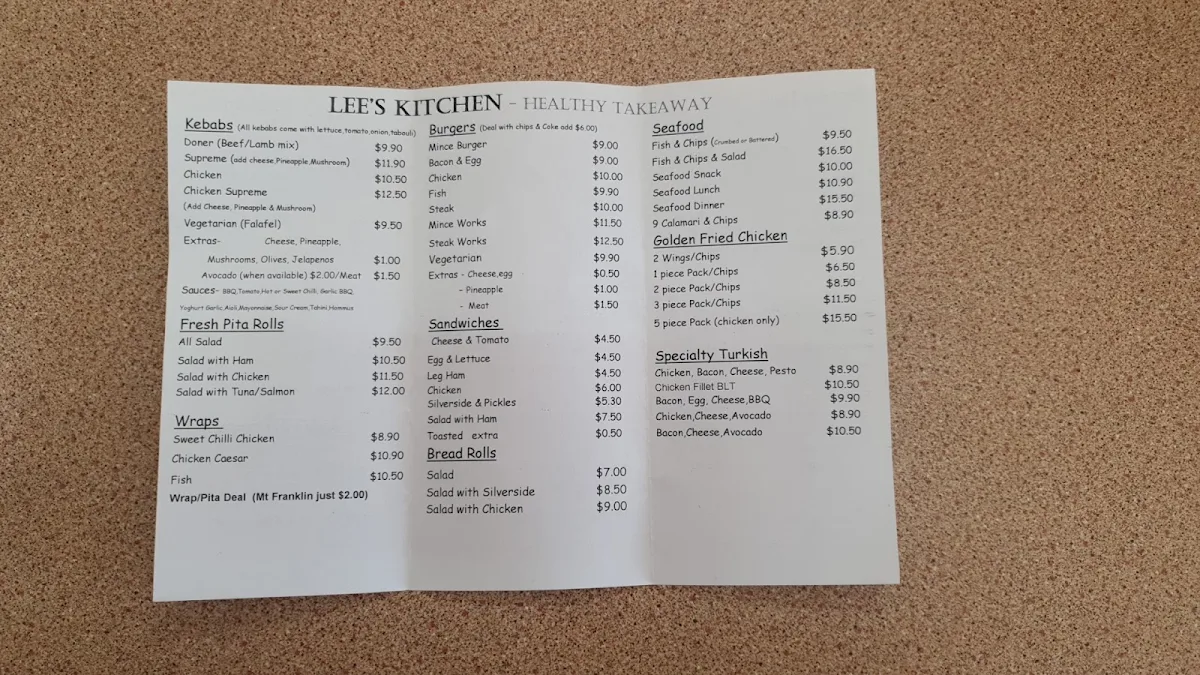 Menu, Lee's Kitchen