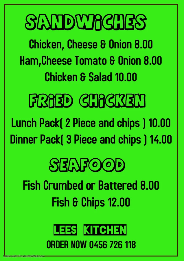 Menu, Lee's Kitchen