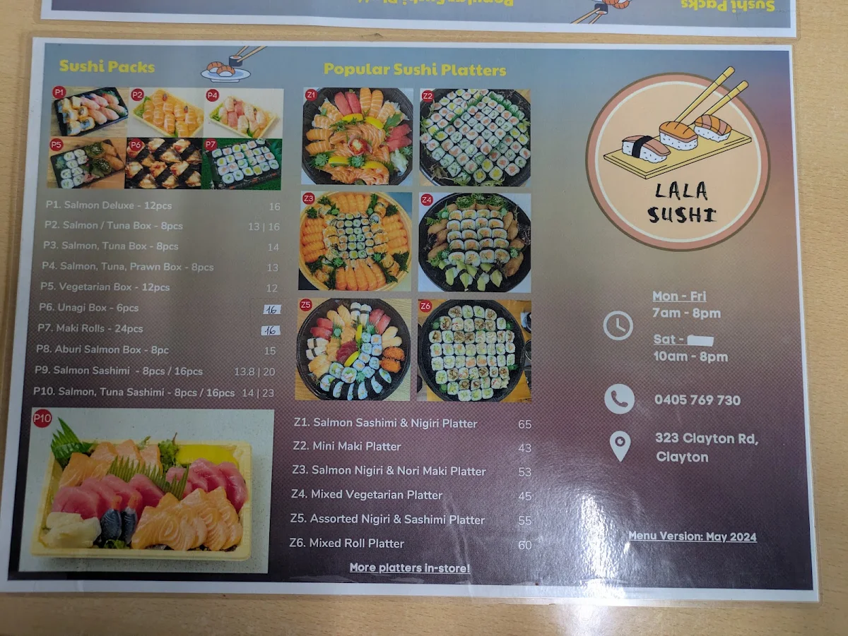 Menu, Lala Sushi