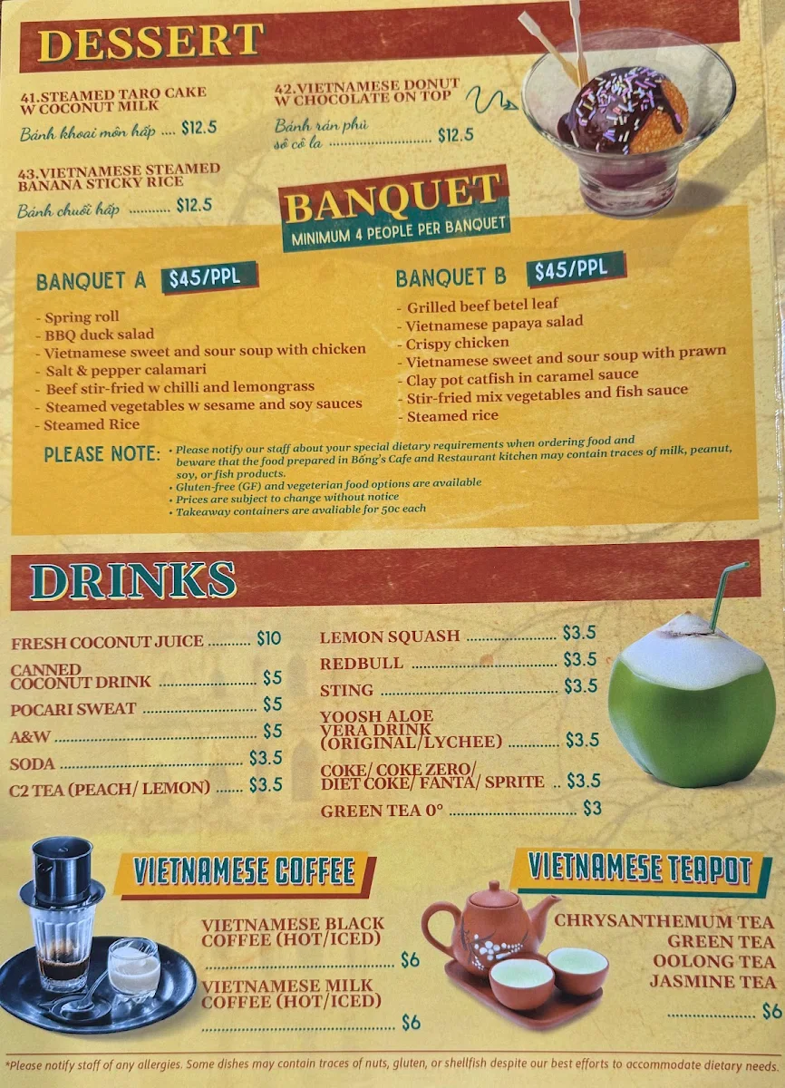 Menu, Bong's Cafe and Restaurant
