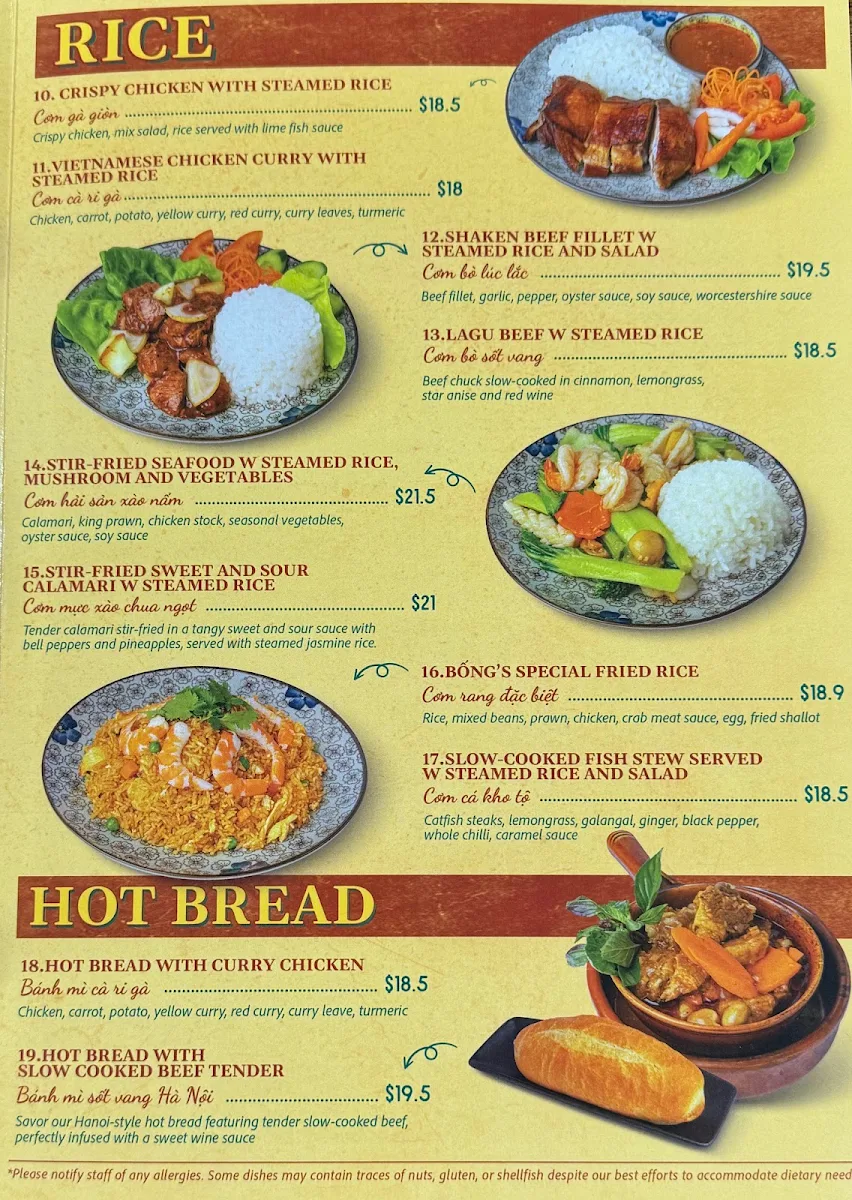 Menu, Bong's Cafe and Restaurant